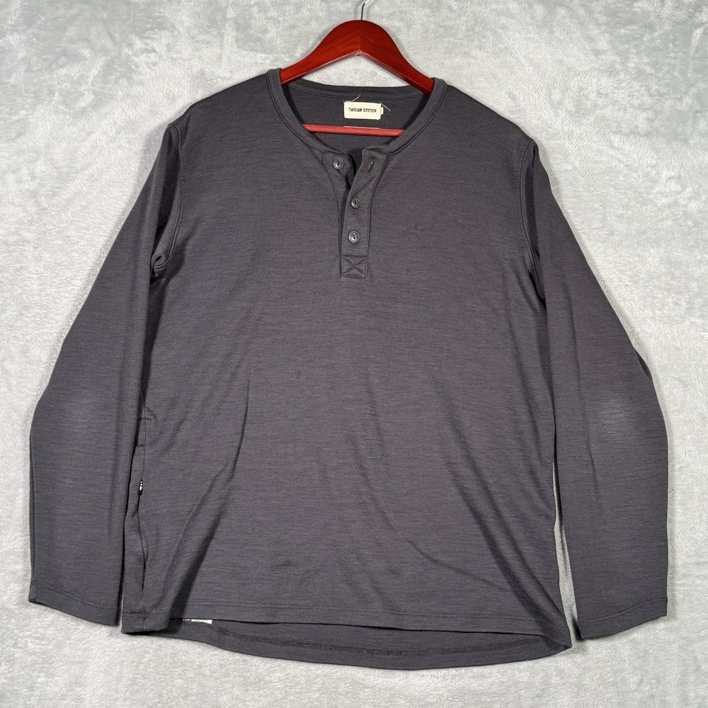 Taylor Stitch Shirt Mens 40 Medium Gray Long Sleeve Merino Wool Henley Made USA - Picture 2 of 9